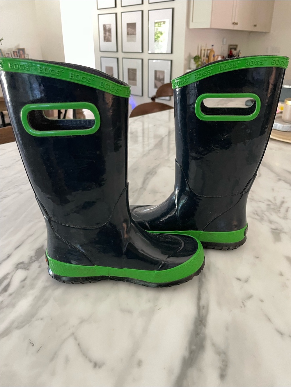 Bogs Kids Rain Boots Navy Blue Lime Green Size 12 - Picture 6 of 8